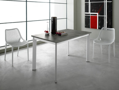 tavolo allungabile Evo struttura metallo bianco opaco RAL 9003 piano laminato cemento 158