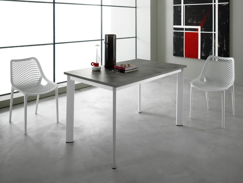 tavolo allungabile Evo struttura metallo bianco opaco RAL 9003 piano laminato cemento 158