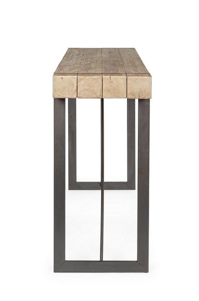 Tavolo alto da bar in metallo piano in legno di abete stile industriale cm 200x50x110h
