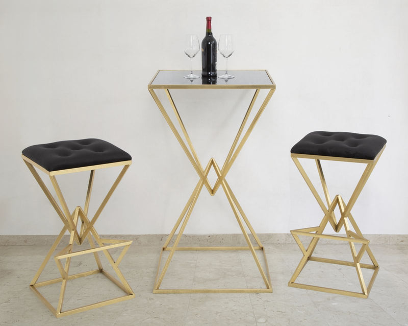 Tavolo bar alto quadrato struttura in metallo colore oro piano in vetro cm 60x60x105h