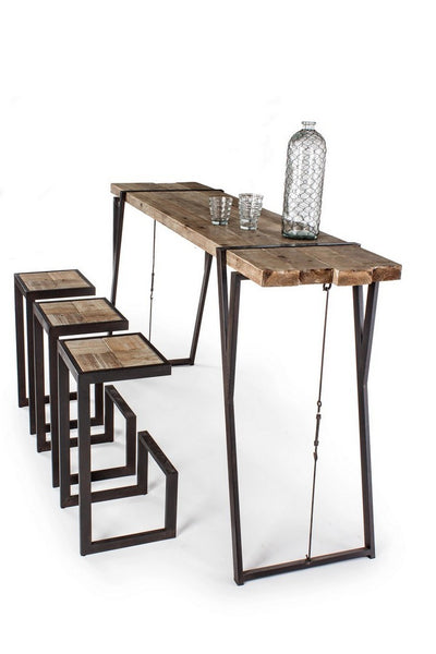 Tavolo alto da bar stile industriale in legno e acciaio colore nero cm 200x54x110h