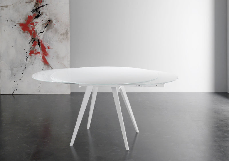 tavolo Argo struttura metallo bianco opaco RAL 9003 piano vetro extrawhite serigrafato bianco 011