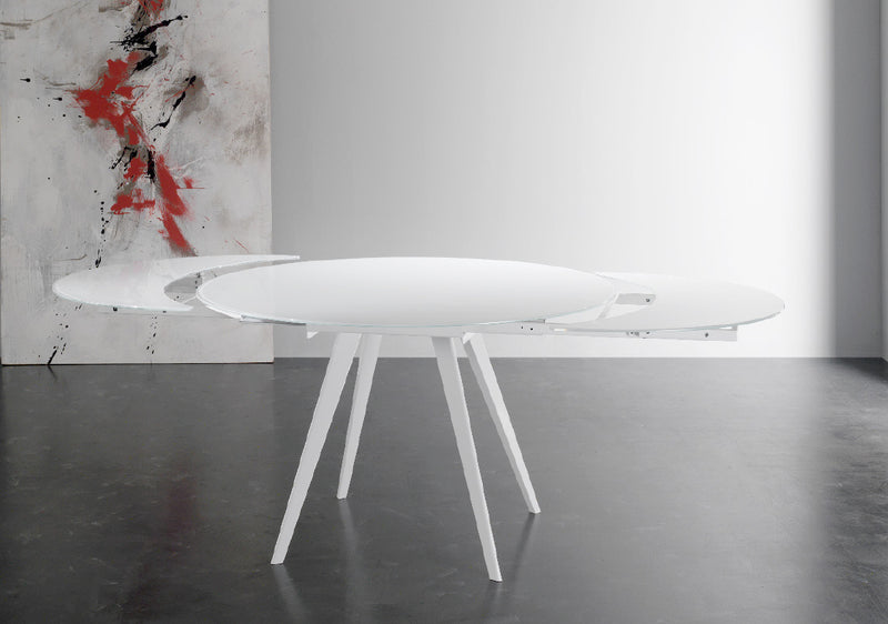 tavolo Argo struttura metallo bianco opaco RAL 9003 piano vetro extrawhite serigrafato bianco 011