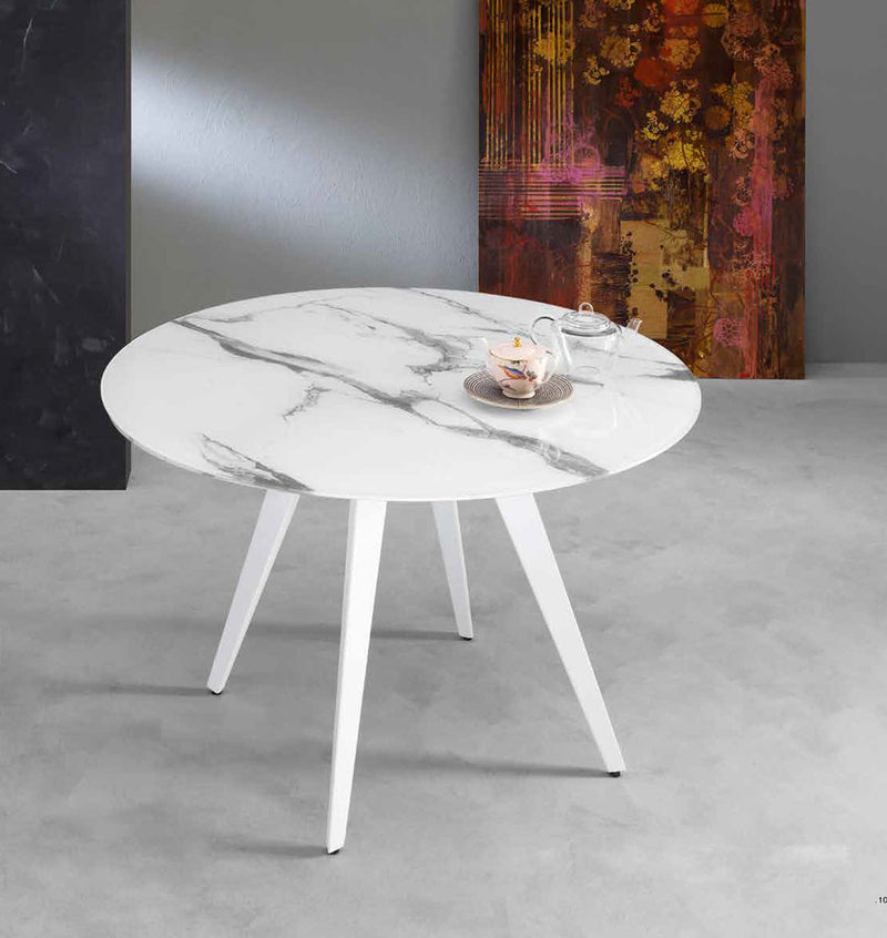 tavolo Argo gambe bianco opaco RAL 9003 piano vetro bianco statuario altissimo 204
