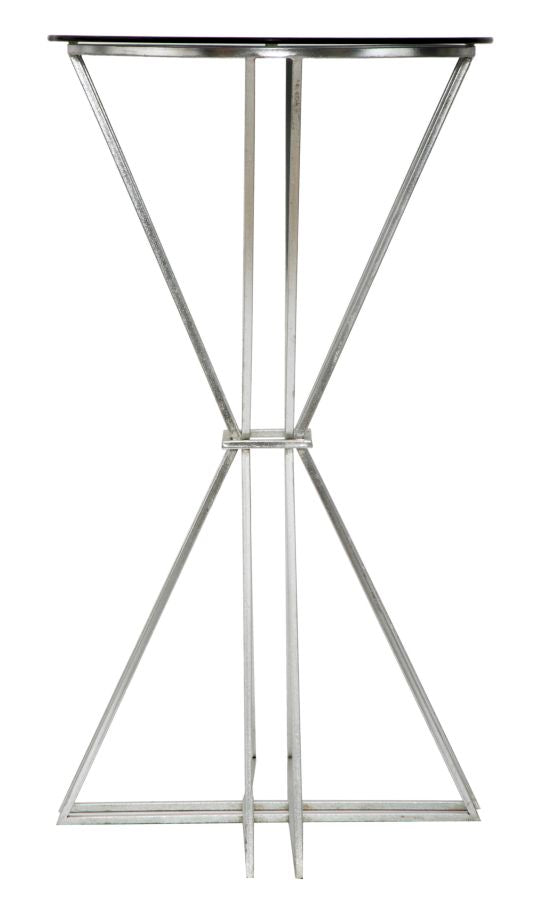Tavolo alto da bar moderno base in metallo colore argento piano in vetro cm Ø 60x105h