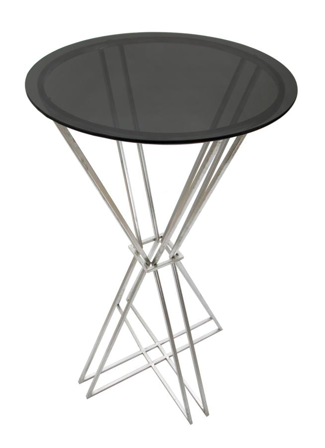 Tavolo alto da bar moderno base in metallo colore argento piano in vetro cm Ø 60x105h