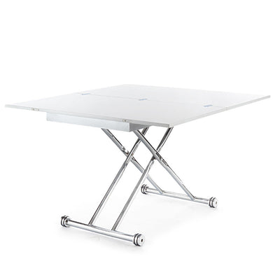 Tavolo trasformabile altezza regolabile piano bianco e gambe in metallo cromato cm 32/77h