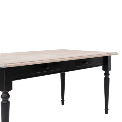 Tavolo fisso da pranzo design classico in legno massello nero e naturale cm 180x90x78h