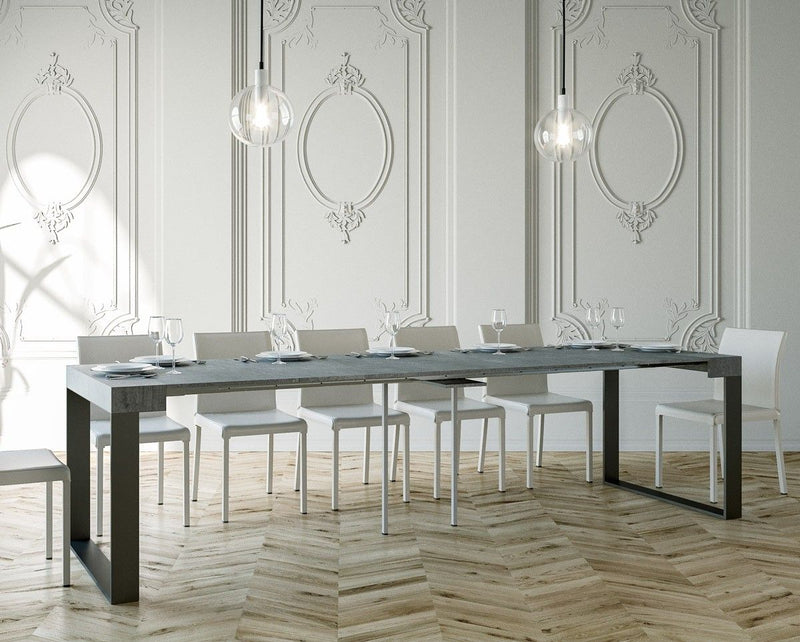 Elettra - Tavolo consolle allungabile in metallo e piano colore cemento cm 90/300x40x77h