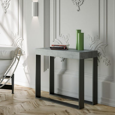 Elettra - Tavolo consolle allungabile in metallo e piano colore cemento cm 90/300x40x77h