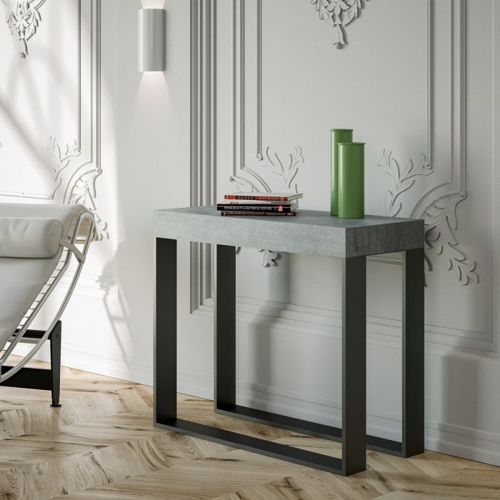 Elettra - Tavolo consolle allungabile in metallo e piano colore cemento cm 90/300x40x77h