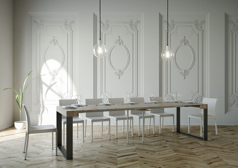Elettra - Tavolo consolle allungabile gambe in ferro piano noce cm 90/300x40x77h