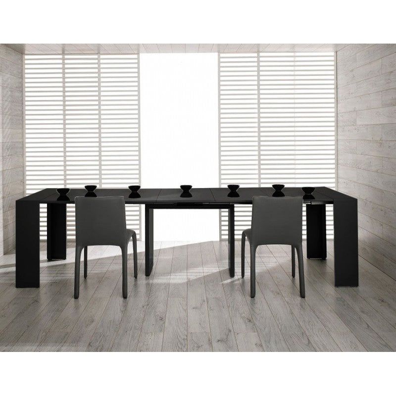 Pinocchio - Consolle allungabile da ingresso sala da pranzo nero laccato 90x42/302x76h