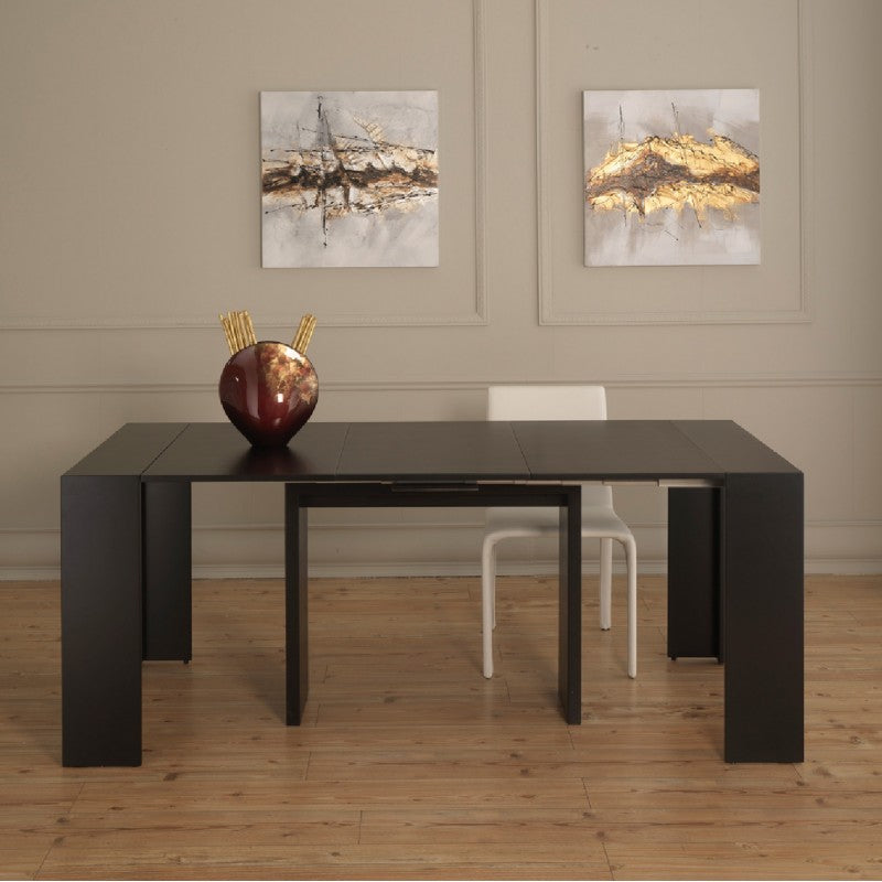 Pinocchio - Consolle allungabile da ingresso sala da pranzo nero laccato 90x42/302x76h