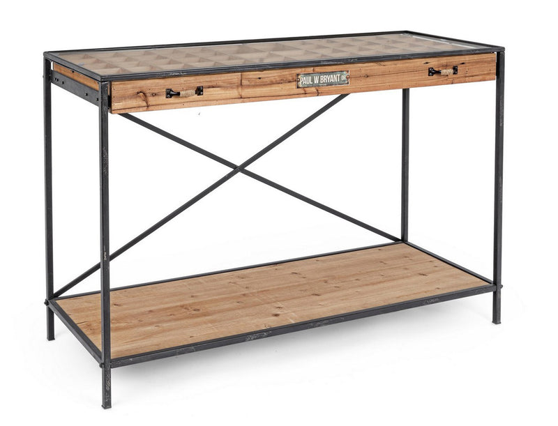 Tavolo consolle espositore per negozio in metallo e in legno stile industriale cm 125x50x84h