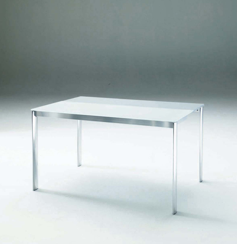 tavolo consolle allungabile moderna struttura cromo piano in cristallo extrawhite