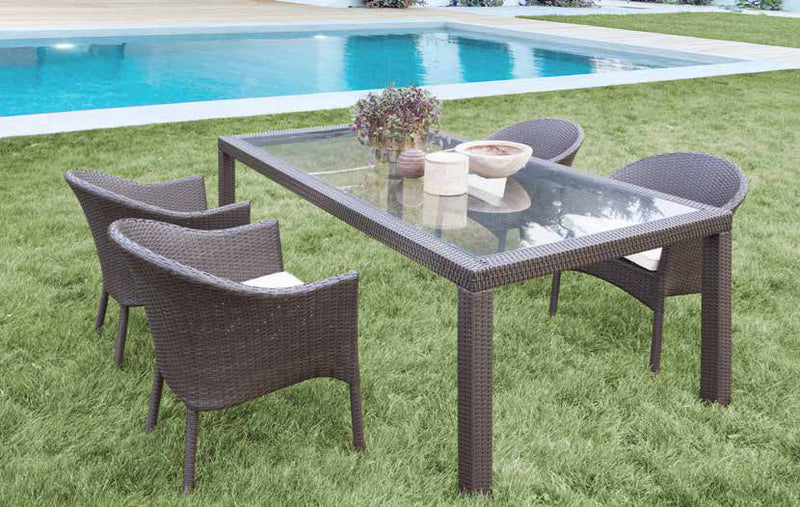 Tavolo da giardino polyrattan con piano in vetro cm 200x100x74h - vari colori