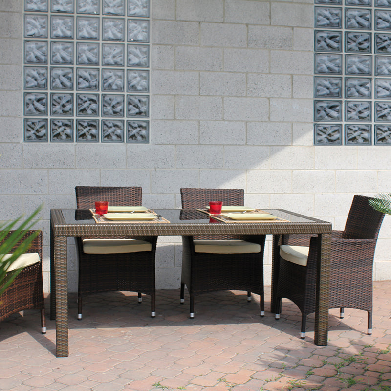 Tavolo da giardino polyrattan con piano in vetro cm 200x100x74h - vari colori