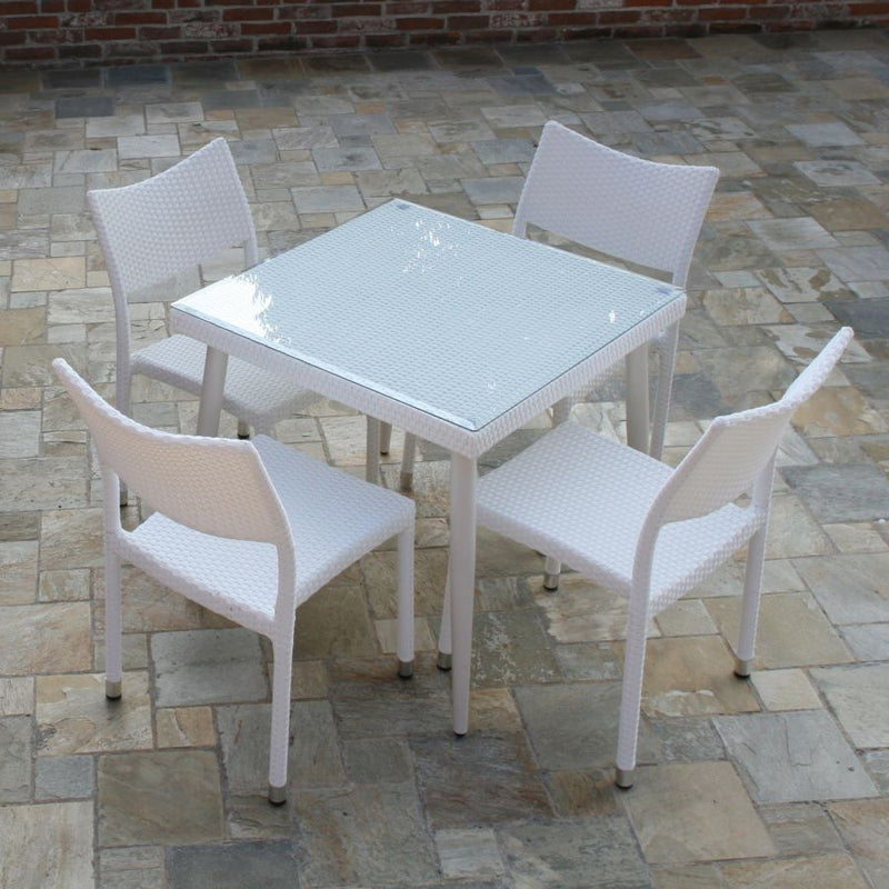 Tavolo da esterno in polyrattan con piano in vetro colore bianco - varie misure