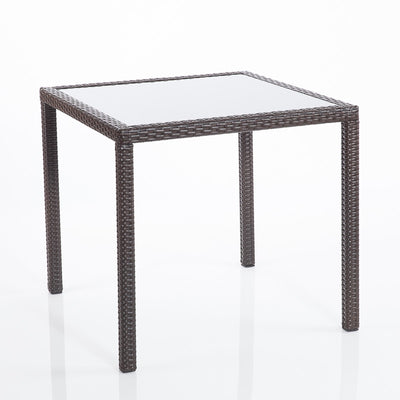 Tavolo quadrato in polyrattan e piano in vetro colore bianco o marrone