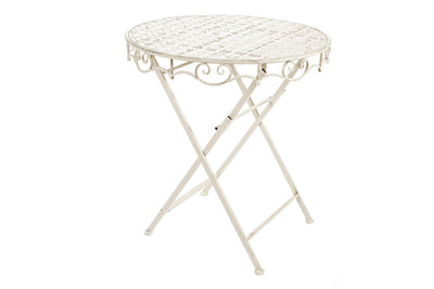 Tavolino tondo pieghevole da giardino in metallo bianco shabby cm Ø 70x74h