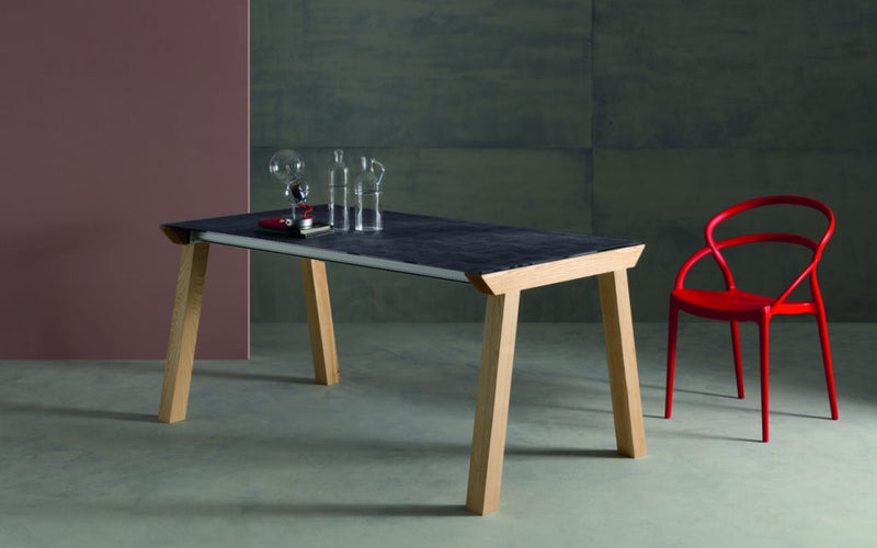 tavolo struttura frassino naturale 001 piano vetro acidato antigraffio ardesia 134