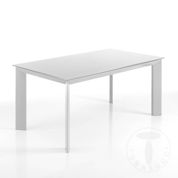 Tavolo da cucina moderno allungabile in metallo e piano in vetro