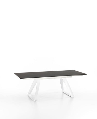 Tavolo soggiorno allungabile base in metallo bianco piano in legno grigio cm 170/270x90x76h