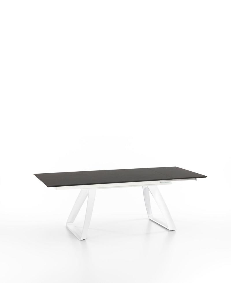 Tavolo soggiorno allungabile base in metallo bianco piano in legno grigio cm 170/270x90x76h