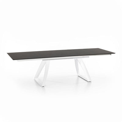 Tavolo soggiorno allungabile base in metallo bianco piano in legno grigio cm 170/270x90x76h
