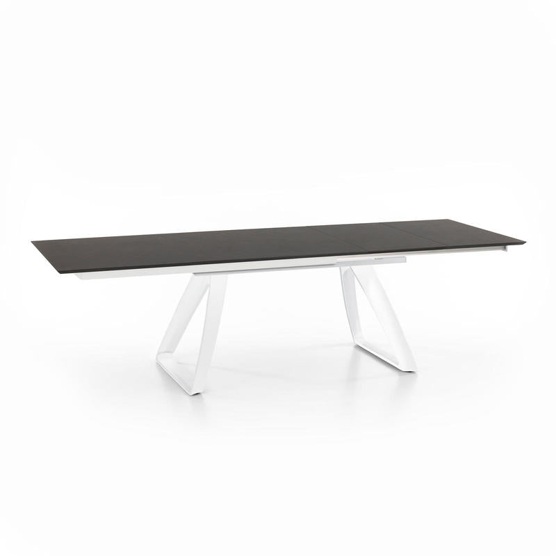 Tavolo soggiorno allungabile base in metallo bianco piano in legno grigio cm 170/270x90x76h