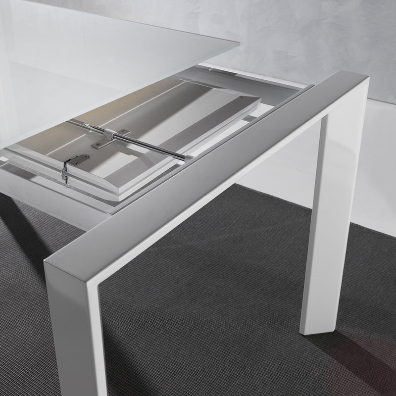Egeo - Tavolo da pranzo allungabile in metallo piano vetro colore bianco - varie misure