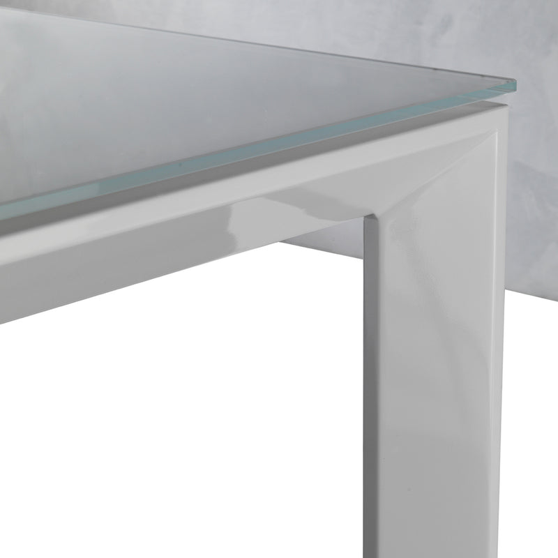 Egeo - Tavolo da pranzo allungabile in metallo piano vetro colore bianco - varie misure