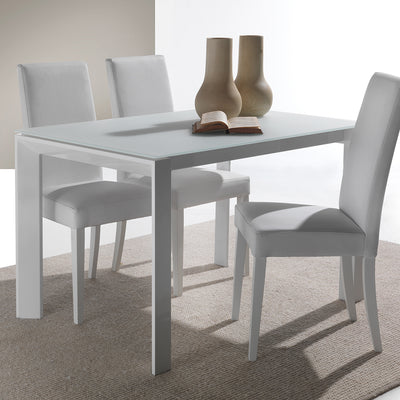 Egeo - Tavolo da pranzo allungabile in metallo piano vetro colore bianco - varie misure