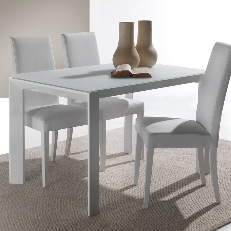 Egeo - Tavolo da pranzo allungabile in metallo piano vetro colore bianco - varie misure