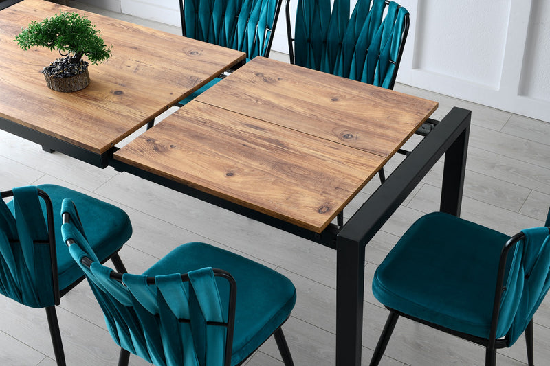 Tavolo allungabile in legno e gambe in metallo design industrial cm 120/187x74x75h