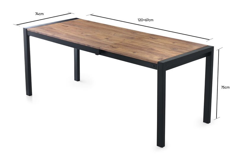 Tavolo allungabile in legno e gambe in metallo design industrial cm 120/187x74x75h