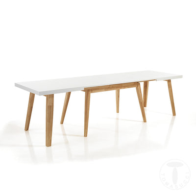 Tavolo allungabile per sala pranzo in legno massello rovere e bianco cm 130/270x80x78h