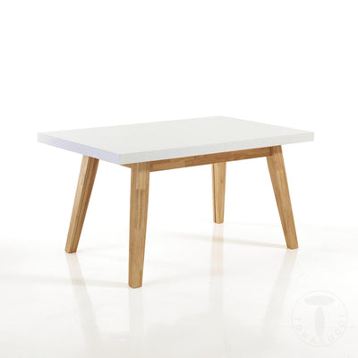 Tavolo allungabile per sala pranzo in legno massello rovere e bianco cm 130/270x80x78h