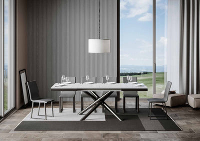 tavolo allungabile moderno in metallo e legno finitura bianco frassino