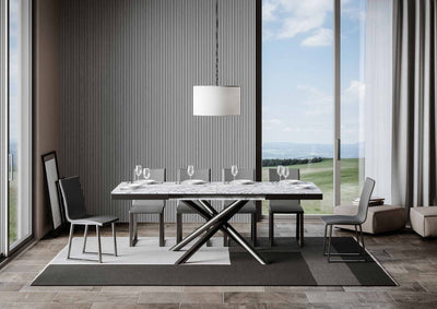 tavolo allungabile moderno in metallo e legno finitura marmo