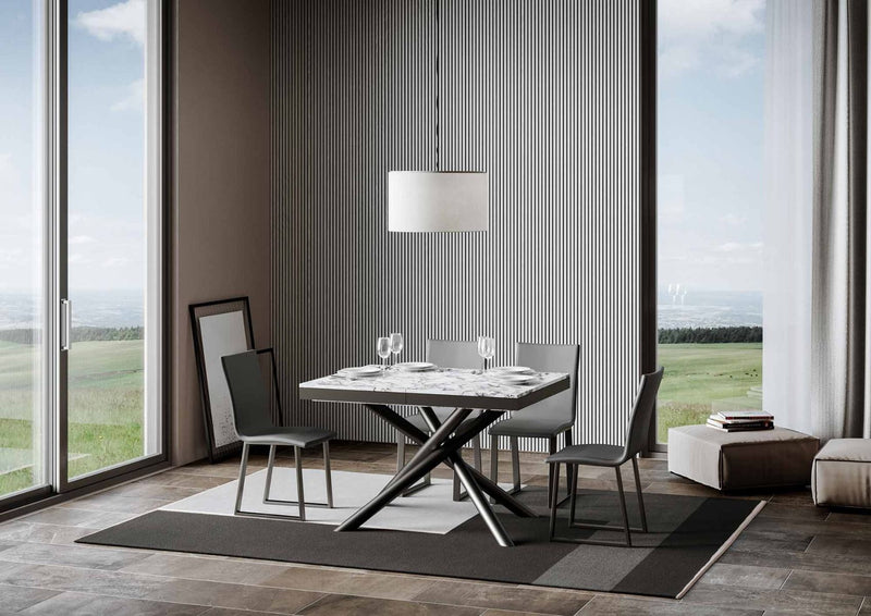 tavolo allungabile moderno in metallo e legno finitura marmo