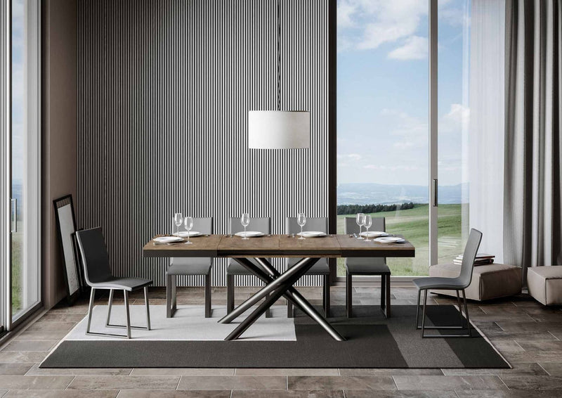 tavolo allungabile moderno in metallo e legno finitura noce
