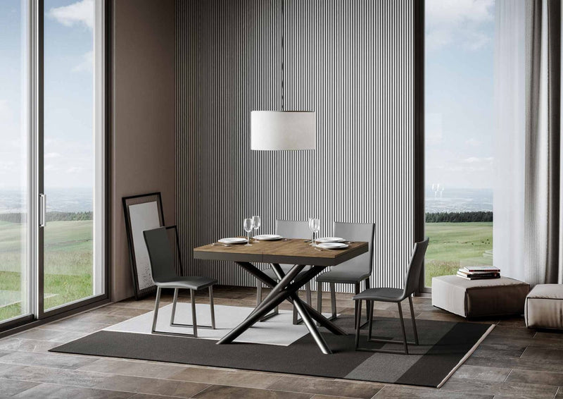 tavolo allungabile moderno in metallo e legno finitura noce