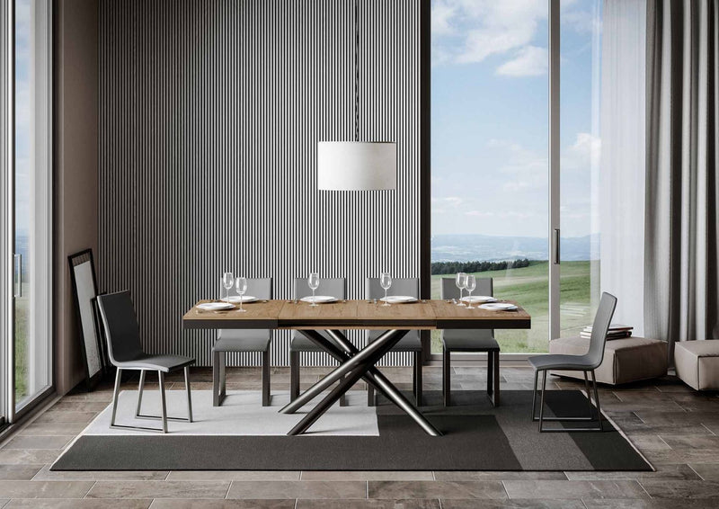 tavolo allungabile moderno in metallo e legno finitura noce