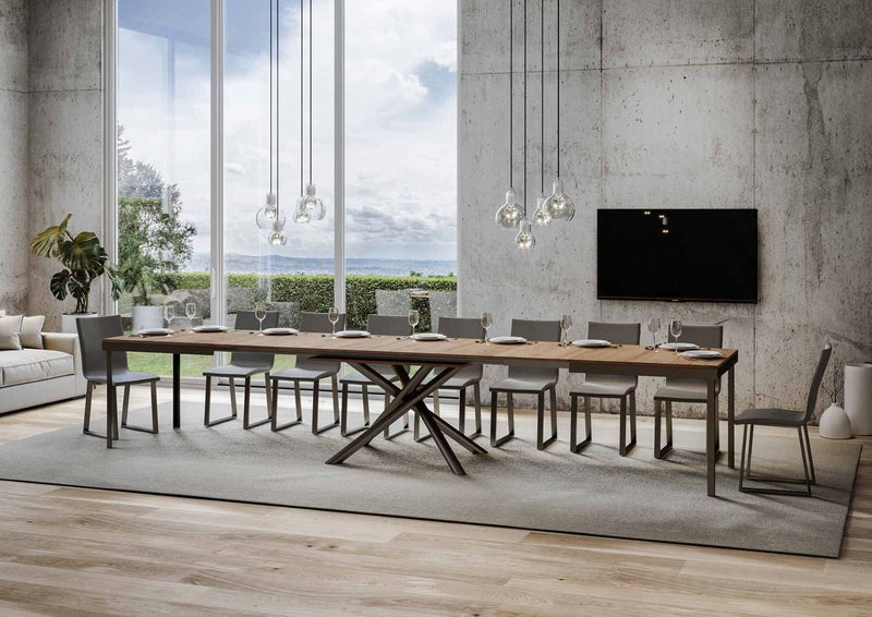tavolo allungabile moderno in metallo e legno finitura noce