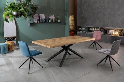 Tavolo fisso da salotto piano rovere gambe incrociate in metallo cm 200x100x76h - vari colori