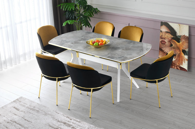 Tavolo dining moderno ripiano in effetto stone washed lucido cm 180x77x90h - vari colori