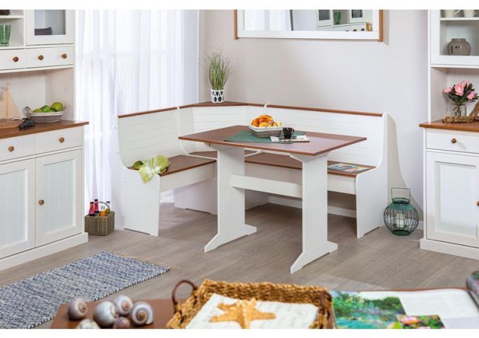 Nemore - Tavolo per set da pranzo classico in legno massello bianco e naturale cm 110x70x75h