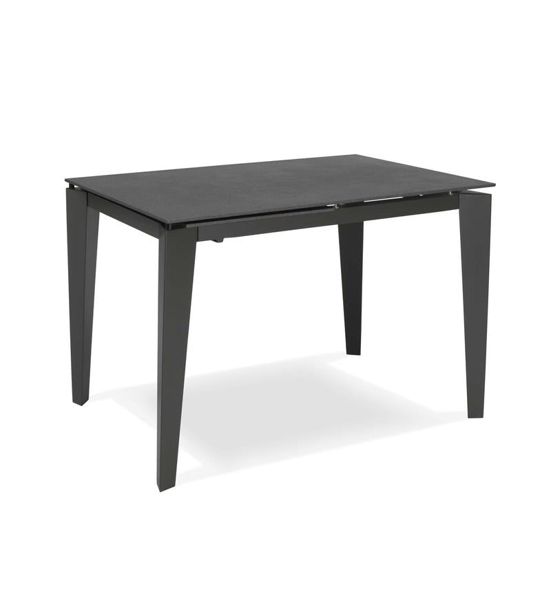 Tavolo moderno da pranzo in metallo con piano in vetro e ceramica grigio cm 120/170x80x76h